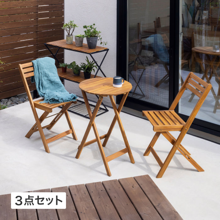 木製ラウンドテーブル＆チェアー 3点セット